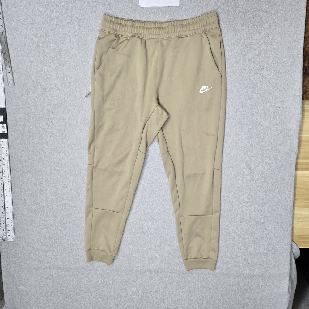 Nike Men Pants L Tan Tech‎ Fleece Jogger Logo 28" Inseam
